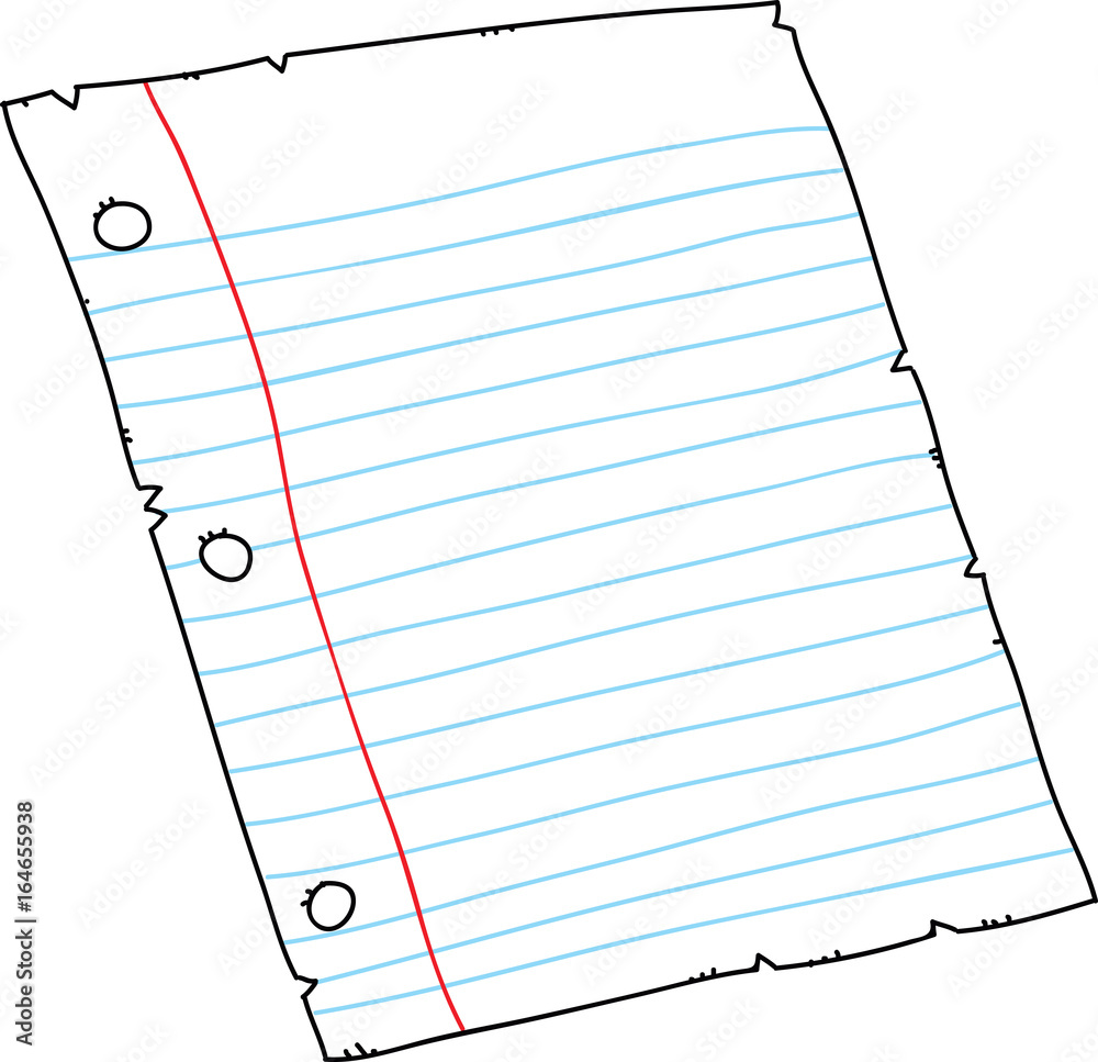 A cartoon sheet of lined, three-holed punched paper. Stock Vector | Adobe  Stock