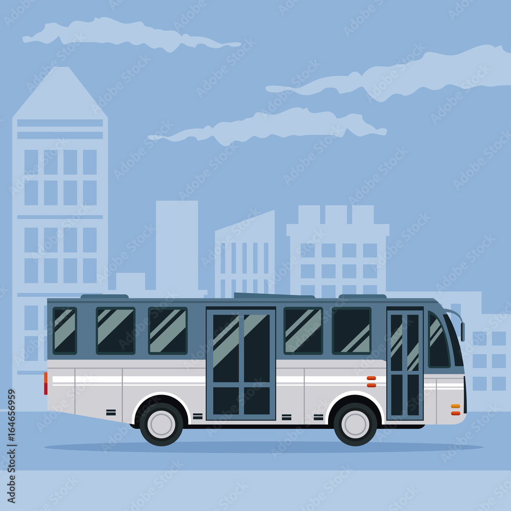 color poster city landscape with bus vehicle transport