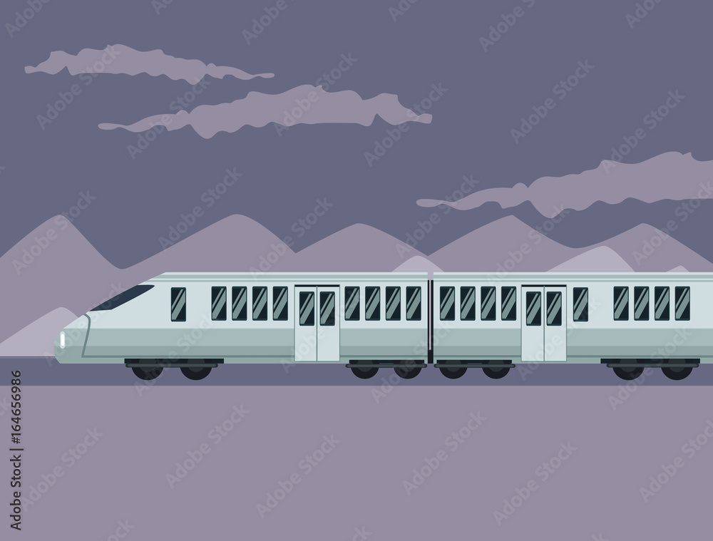 color poster mountain landscape with modern train in railways