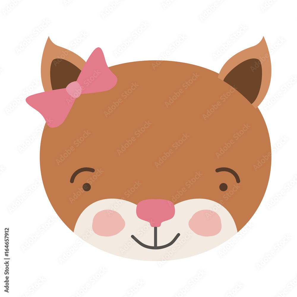 colorful caricature cute face of female kitten animal happiness expression with bow lace vector illustration