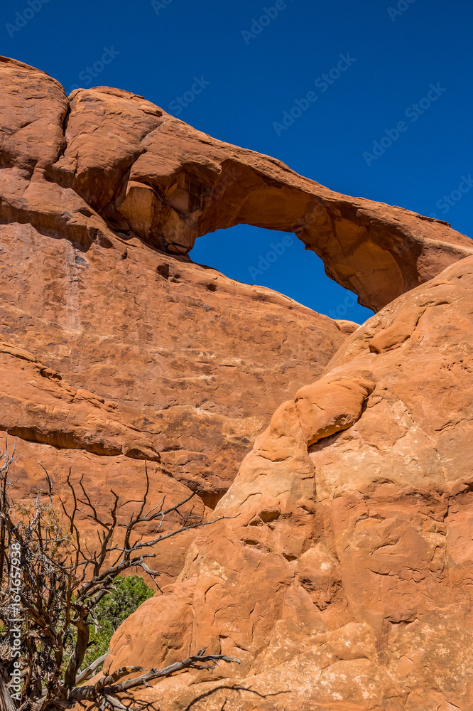 Picturesque nature of the Moab Desert. Stone cliffs and natural arches