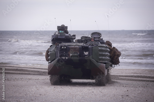 Canvas Print US Navy amphibious personnel carriers take part at a NATO military exercise, on 18 March 2017, in Capu Midia, Romania