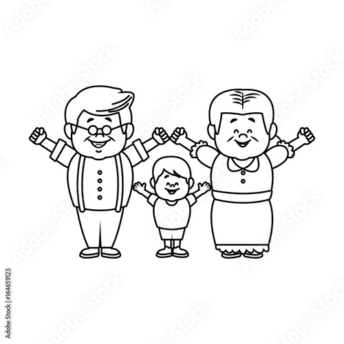 happy grandparents standing with their grandson