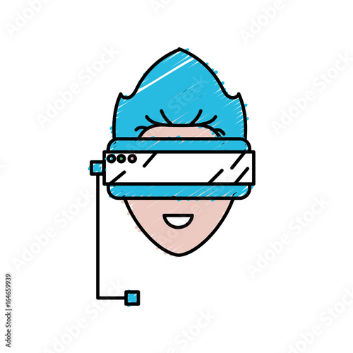boy face with 3d glasses to dimension experience