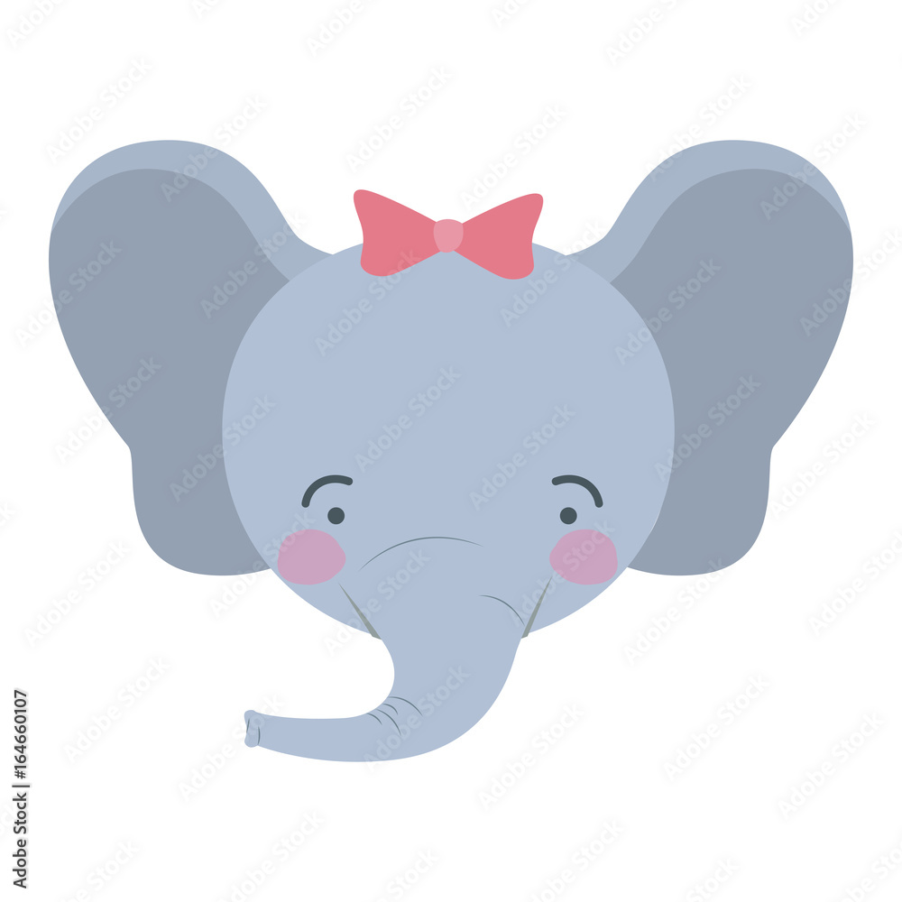 colorful caricature cute face of female elephant animal happiness expression with bow lace vector illustration