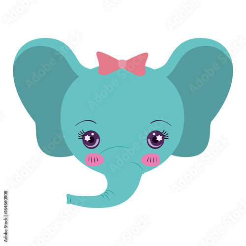colorful caricature face of female elephant animal happiness expression vector illustration