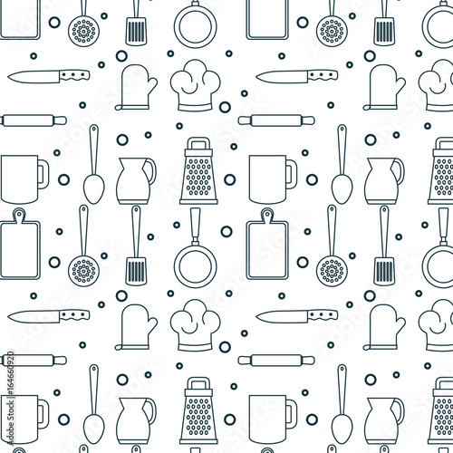 Hand drawn kitchenware pattern over white background vector illustraiton