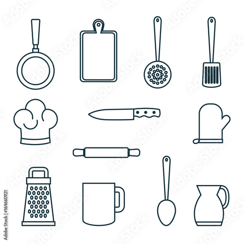 Hand drawn kitchenware set over white background vector illustraiton