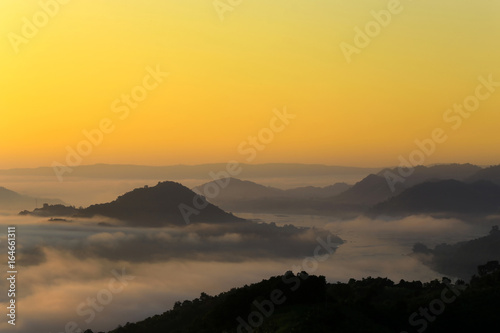 Fog on the Mekong River in Thailand in the morning, soft focus and background blur.