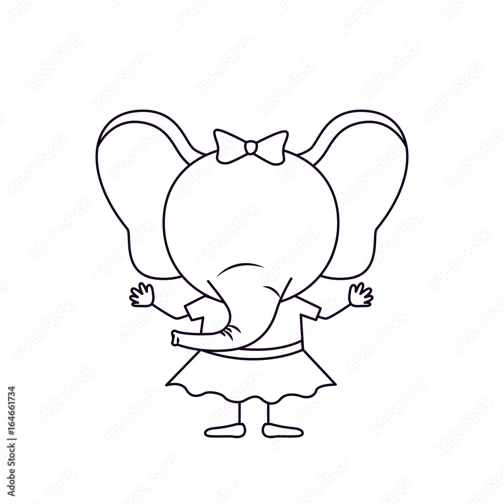 Fototapeta premium sketch silhouette caricature of faceless female elephant in clothes with bow lace vector illustration