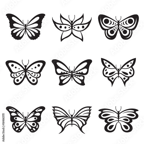 Black Animal Insect butterfly tattoo and silhouettes Icon Vector