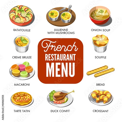 French restaurant menu that includes only traditional national food