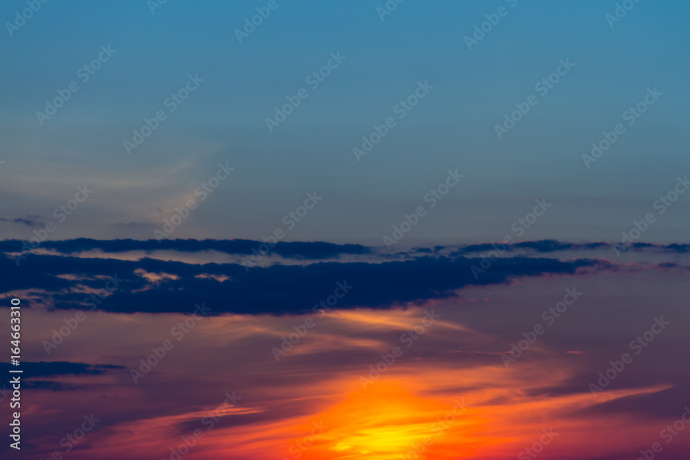 Beautiful orange sunset sky. Natural background