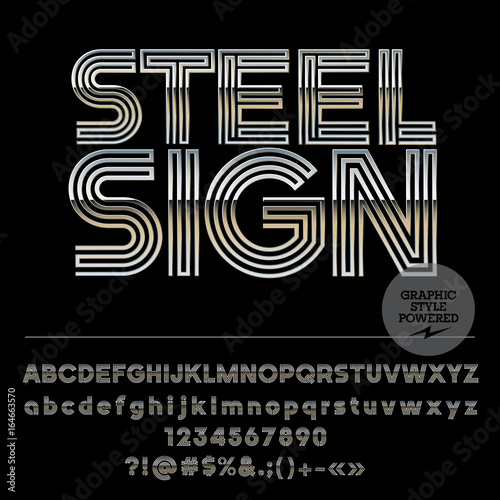 Vector set of Silver Alphabet Letters. Font contains Graphic Style. Vector icon with text Steel Sign