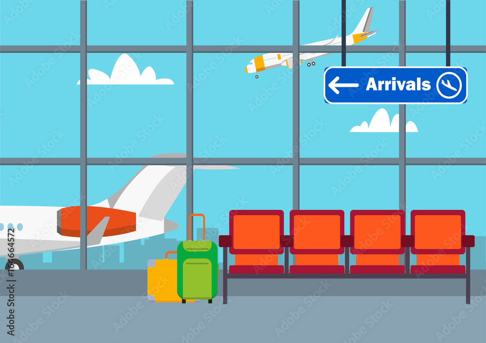Airport flat vector illustration background Stock Vector | Adobe Stock