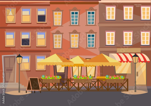 Street cafe europe city vector illustration background