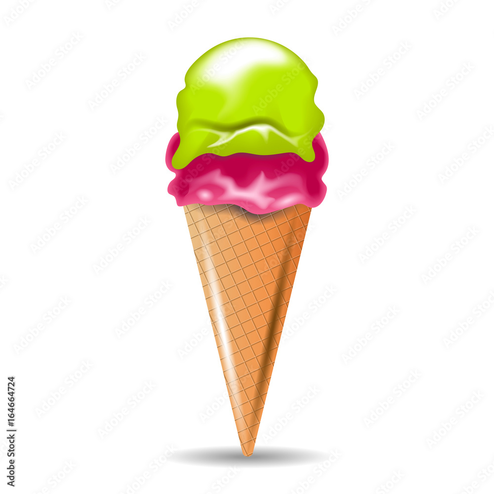 Ice cream realistic cone vector illustration