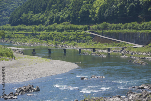 沈下橋と四万十川　Low-water crossing on Shimanto River, Kochi, Shikoku, Japan photo
