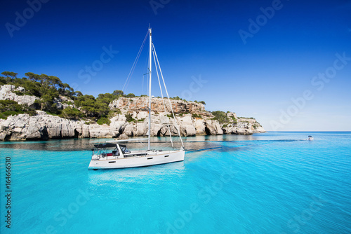 Beautiful bay with sailing boats  Mediterranean sea