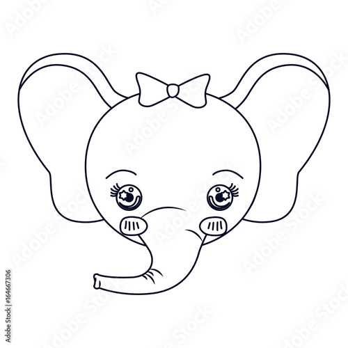 sketch silhouette caricature face of female elephant animal happiness expression vector illustration