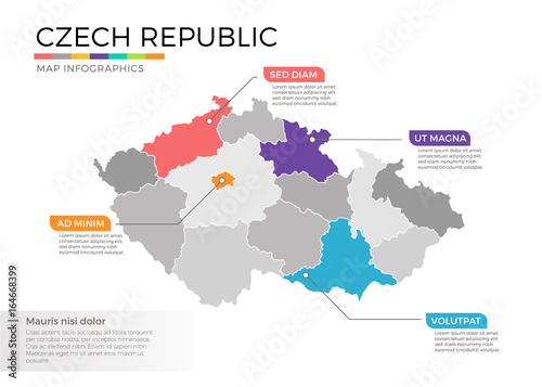 Czech Republic map infographics vector template with regions and pointer marks