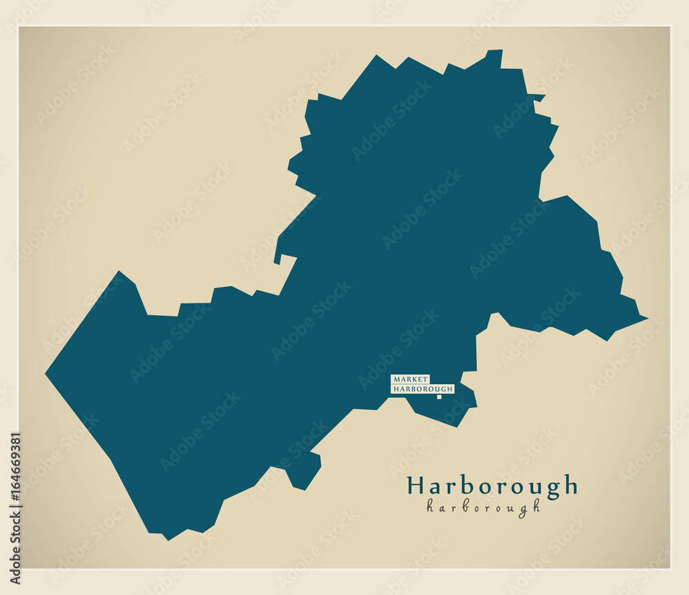 Modern Map - Harborough district of Leicestershire England UK illustration
