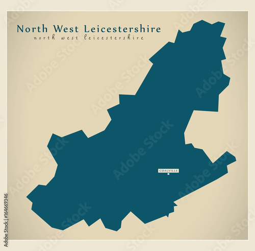 Modern Map - North West district of Leicestershire England UK illustration