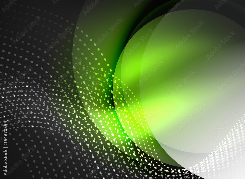 Obraz premium Glowing wave created with particles on dark color background