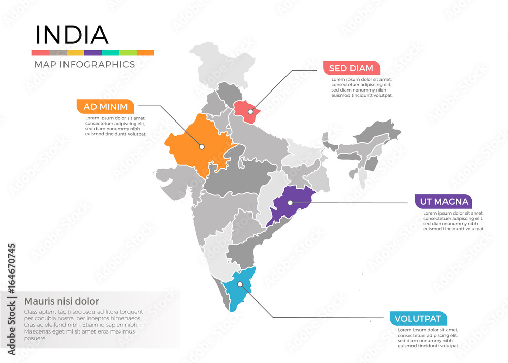 India Map Infographics Vector Template With Regions And Pointer Marks 