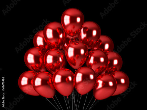 Red luxury balloons isolated on black background, 3d 