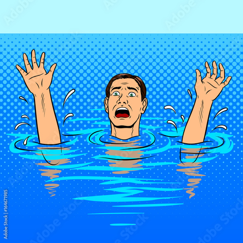 Drowning man pop art style vector illustration