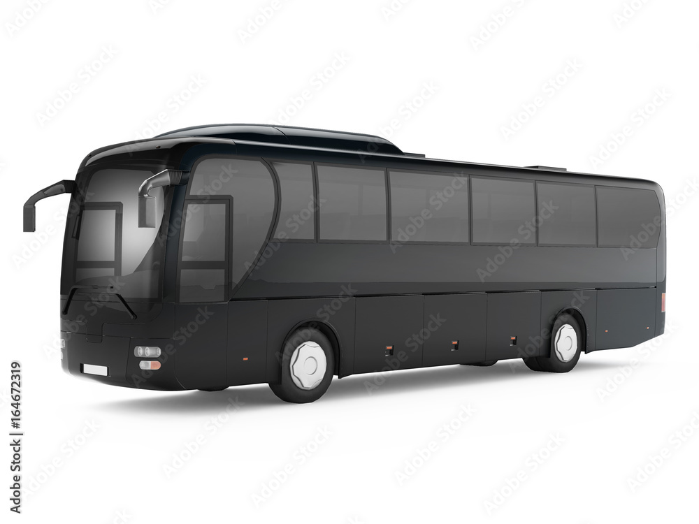 Black big tour bus isolated on a white background. 3D rendering