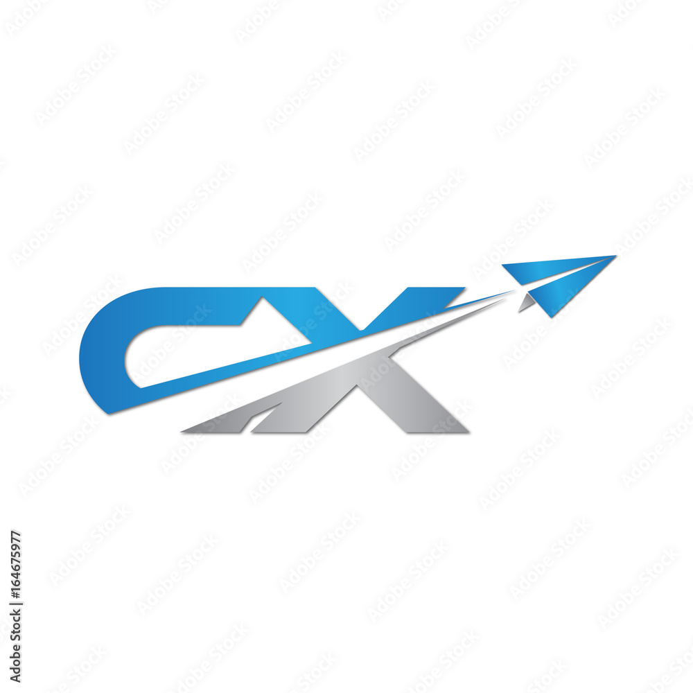 CX initial letter logo origami paper plane CX initial letter logo origami paper plane