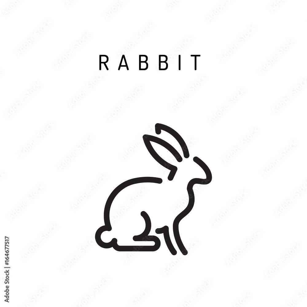 Fototapeta premium Vector rabbit outline icon farm animal isolated on a white background. A simplified silhouette of a rabbit, logo in the linear style