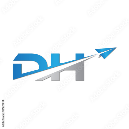 DH initial letter logo origami paper plane