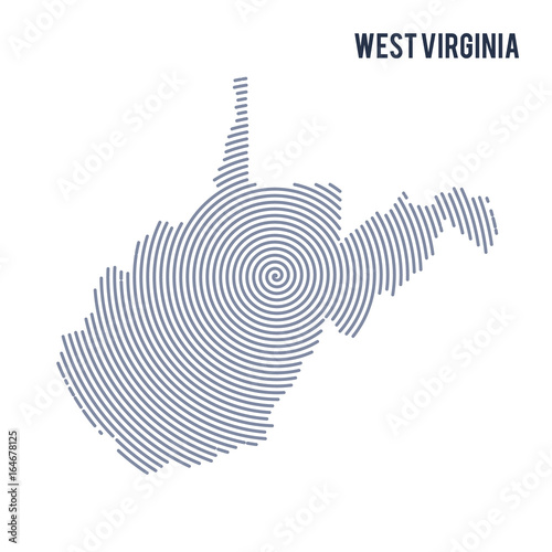 Vector abstract hatched map of State of West Virginia with spiral lines isolated on a white background.