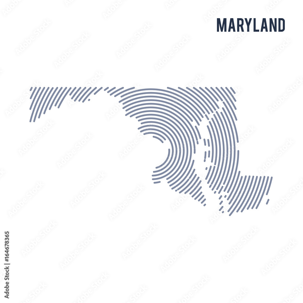 Vector abstract hatched map of State of Maryland with spiral lines isolated on a white background. Vector abstract hatched map of State of Maryland with spiral lines isolated on a white background.