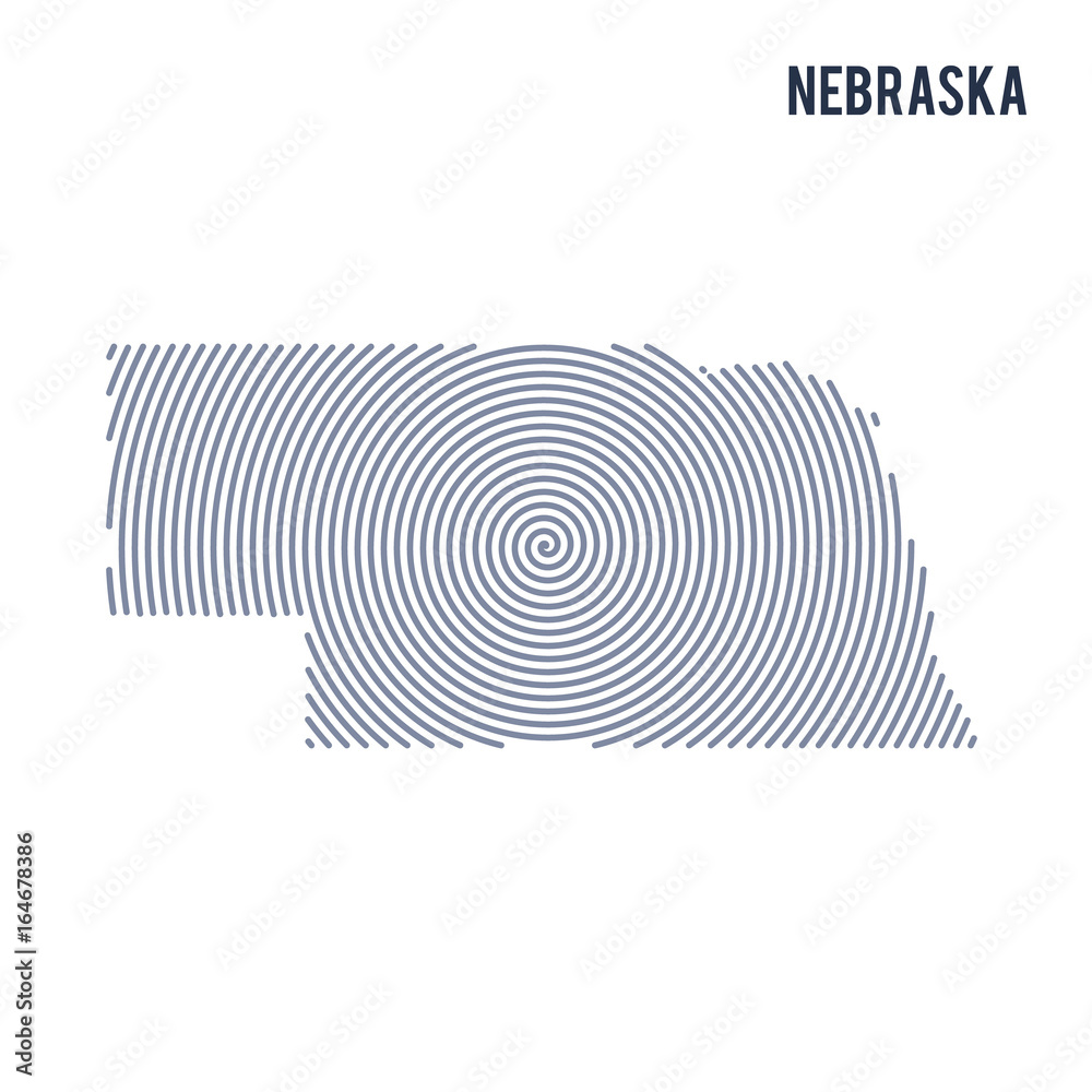 Vector abstract hatched map of State of Nebraska with spiral lines isolated on a white background. Vector abstract hatched map of State of Nebraska with spiral lines isolated on a white background.