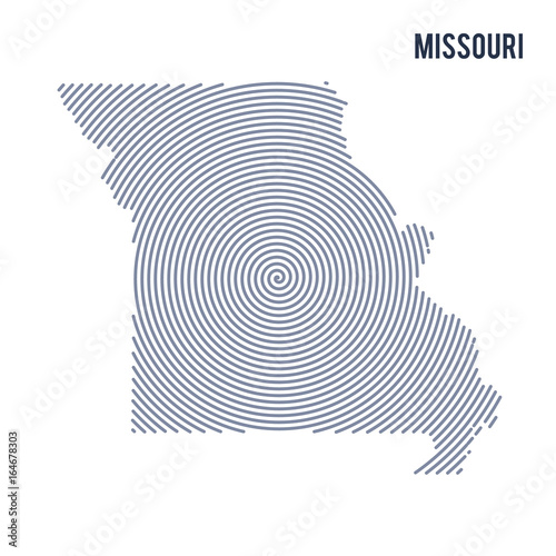 Vector abstract hatched map of State of Missouri with spiral lines isolated on a white background.