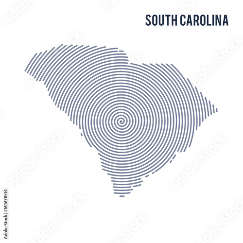 Vector abstract hatched map of State of South Carolina with spiral lines isolated on a white background.