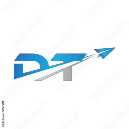 DT initial letter logo origami paper plane