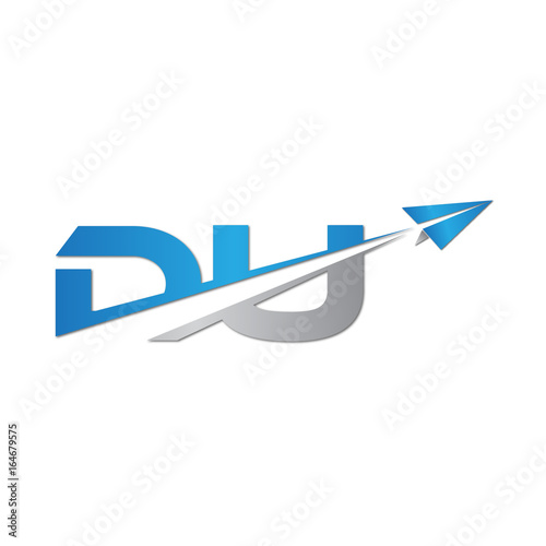 DU initial letter logo origami paper plane