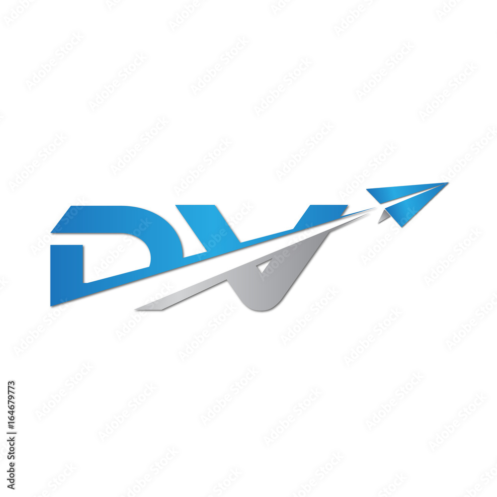 DV initial letter logo origami paper plane