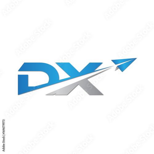 DX initial letter logo origami paper plane