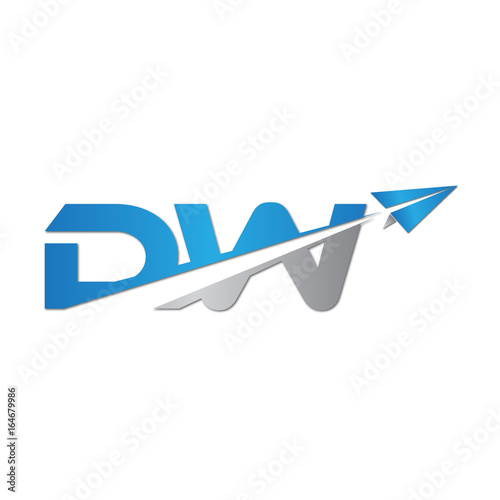 DW initial letter logo origami paper plane