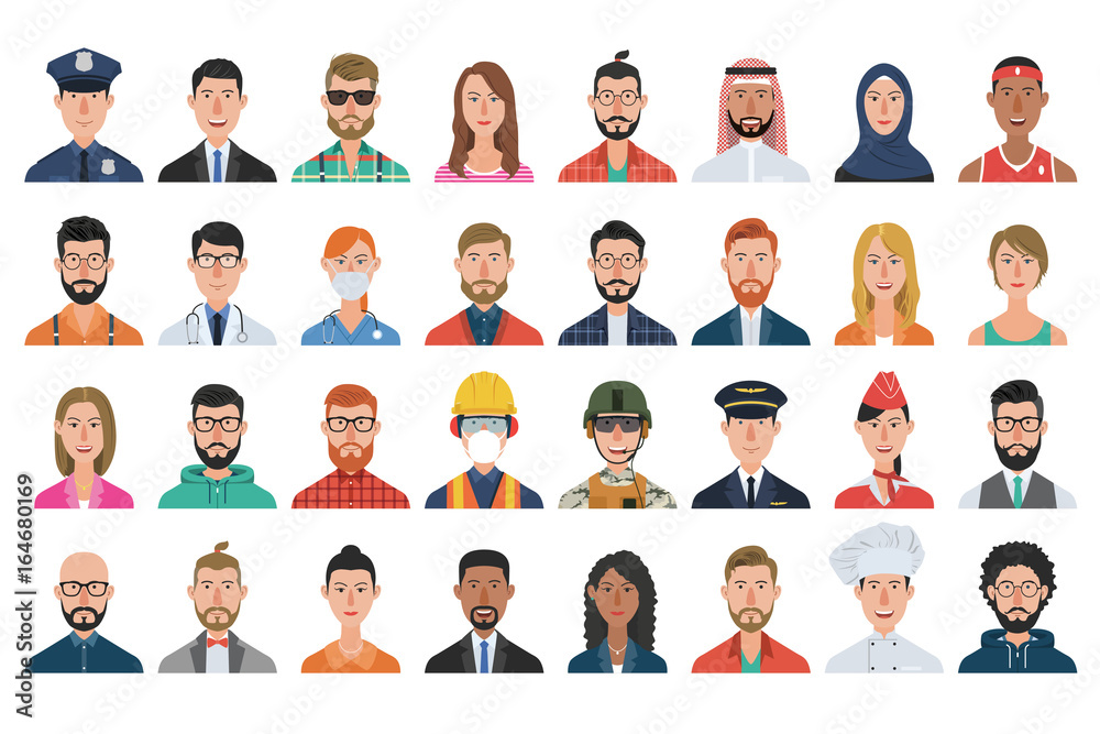 Set of people avatar icons. Diverse men and women avatar Set of people avatar icons. Diverse men and women avatar