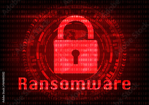 Abstract Malware Ransomware virus encrypted files with key on binary bit background. Vector illustration cybercrime and cyber security concept.
