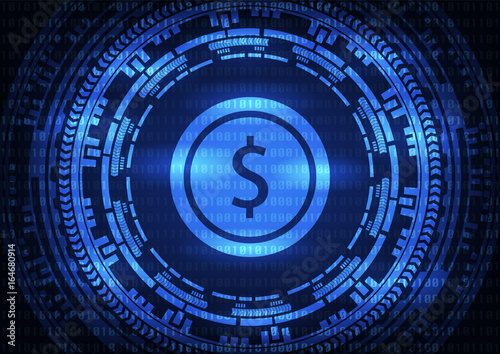 Abstract technology dollar logo on binary code and gear blue background . Vector illustration cybercrime and cyber security concept.
