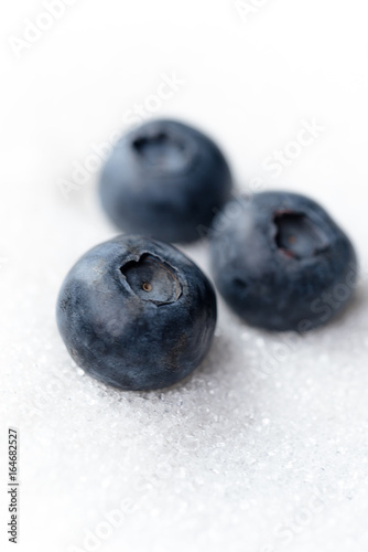 Sweet blueberries isolated over white sugar background.