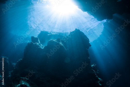 Sun Light into the Underwater Cave